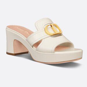 DIOR 30 MONTAIGNE CD Logo Leather Platform Heels Mule Sandals Slides Shoes